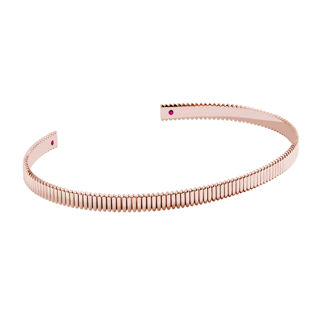 Real Gold Grosgrain Cuff Bracelet with Ruby Details - Rose Gold