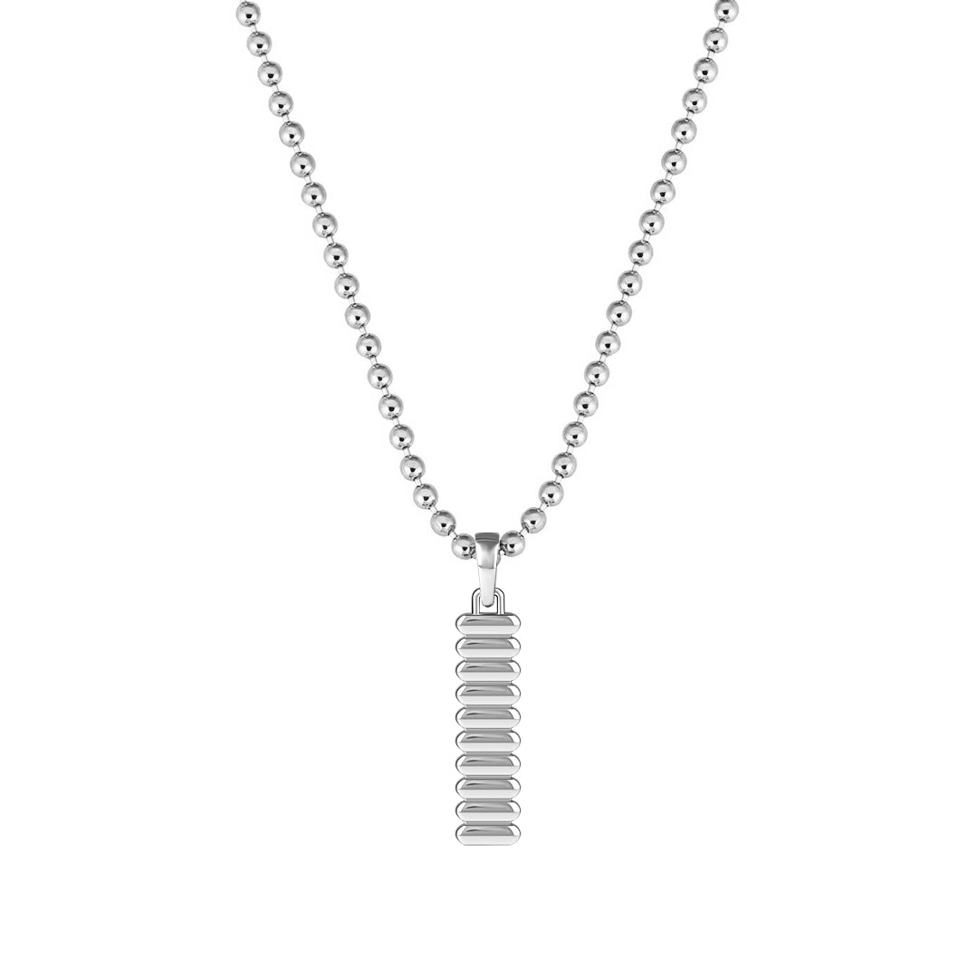 Men's Solid White Gold Grosgrain Pattern Tag Pendant