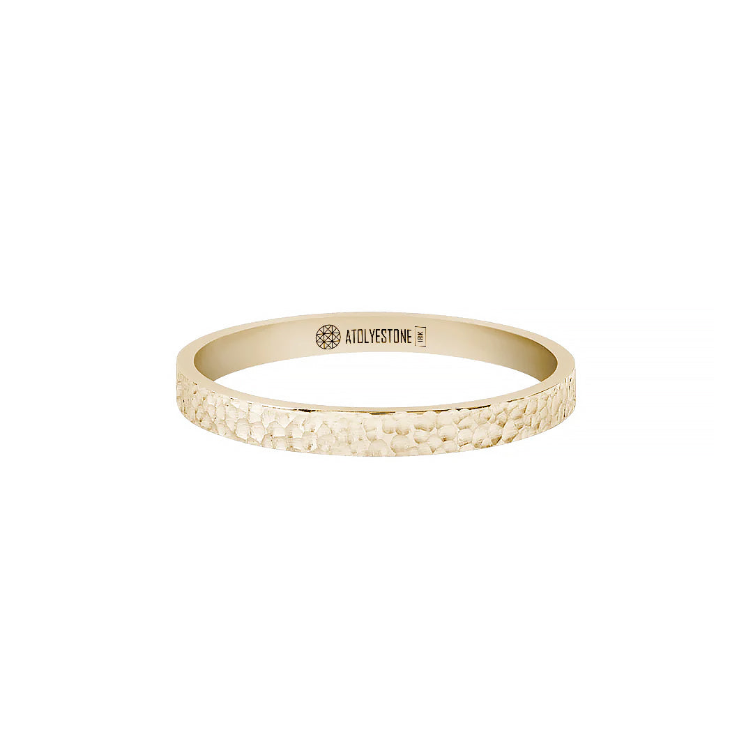 Men's Solid Yellow Gold Hammered Band Ring - 2mm