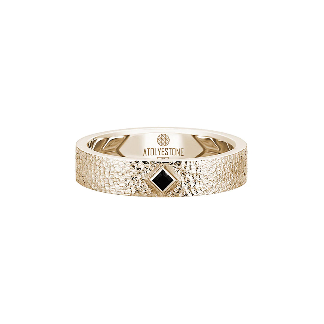 Men's Solid Yellow Gold Hammered 5mm Band Solitaire Ring