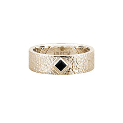 Men's Solid Yellow Gold Hammered 7mm Band Solitaire Ring
