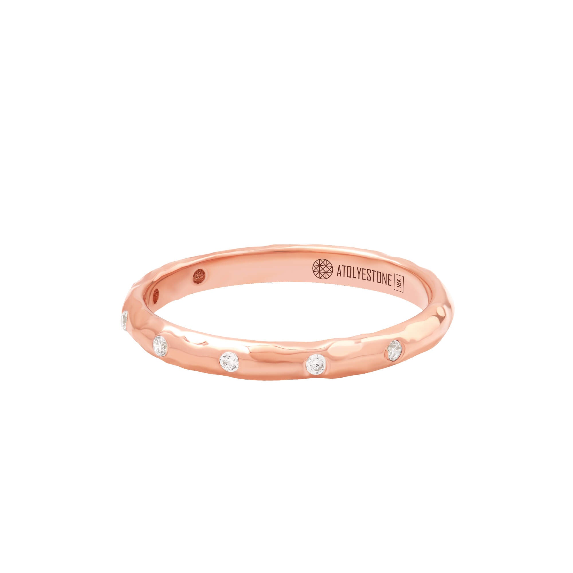 Hammered Diamond Band Ring in Solid Rose Gold