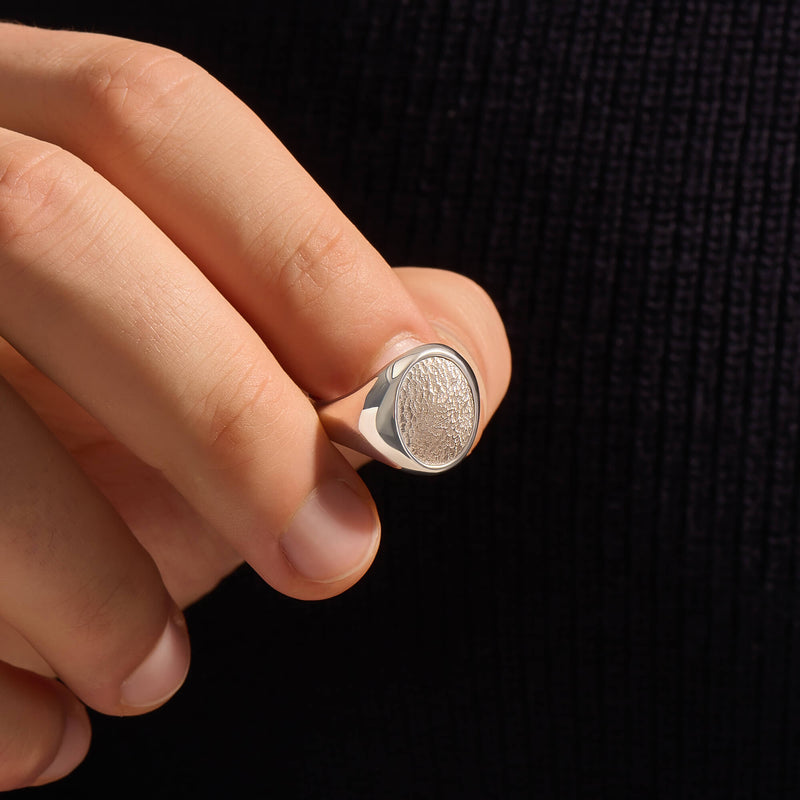 Hammered Oval Signet Ring in Sterling Silver