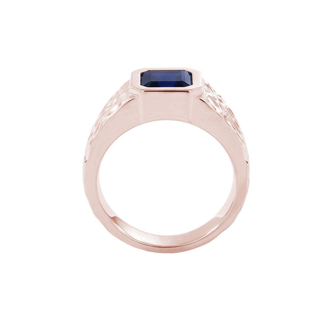 Hammered Solitaire Signet Ring in Solid Gold