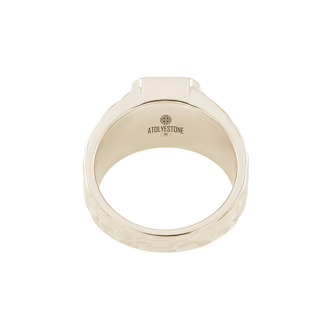 Hammered Solitaire Signet Ring in Gold Back