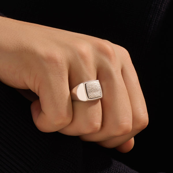 Hammered Square Signet Ring in Solid Silver