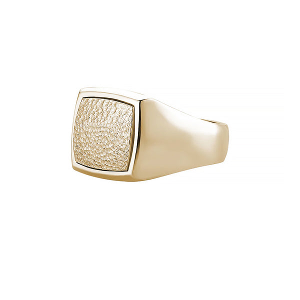 Men's Real Yellow Gold Hammered Square Signet Ring