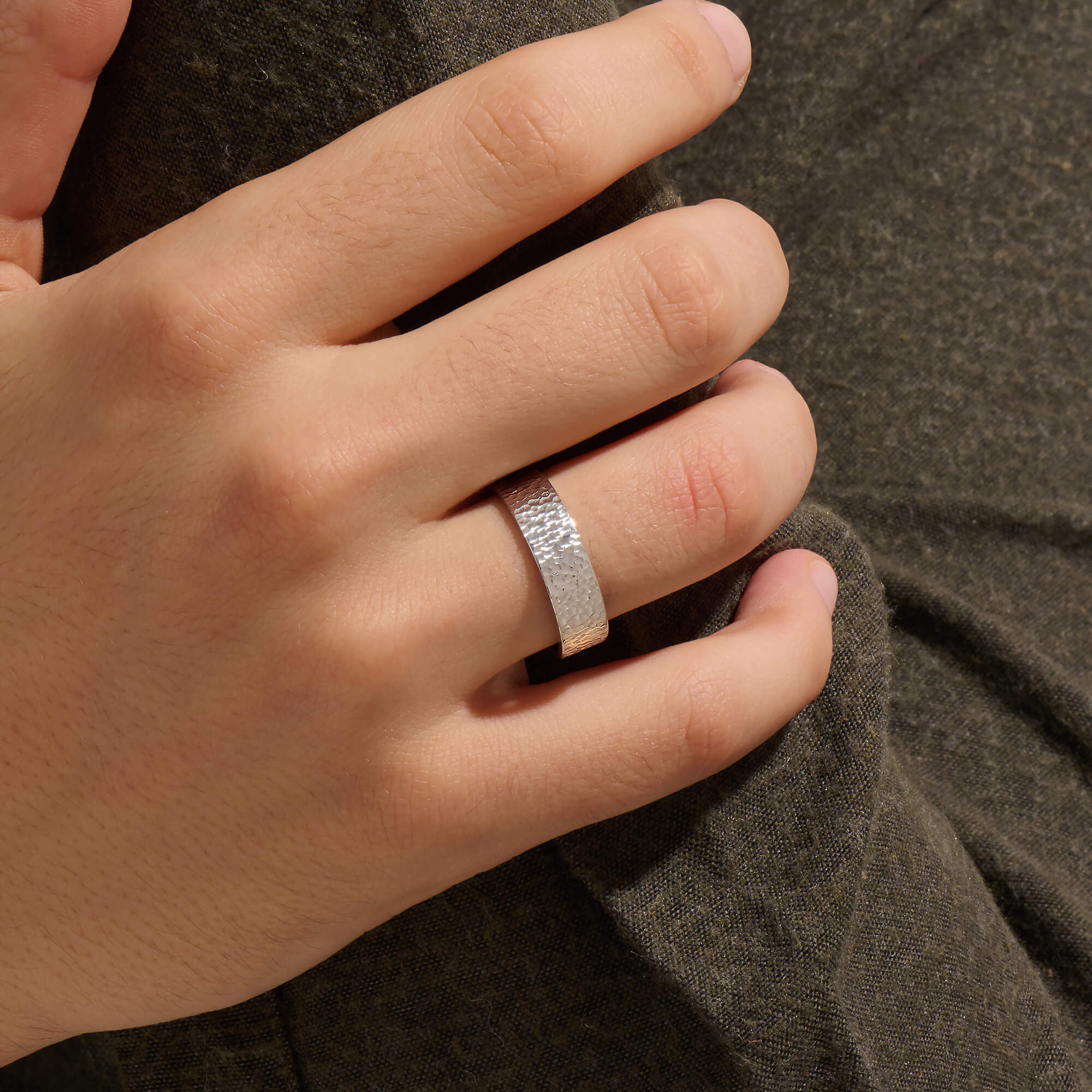Men's Solid Gold Hammered Wedding Band Ring