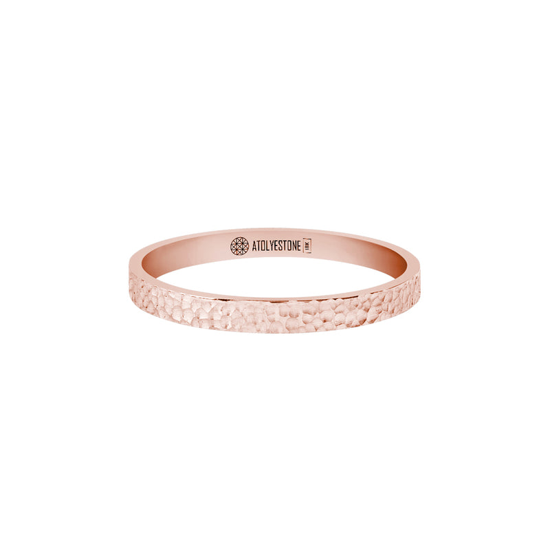 Men's Solid Rose Gold Hammered Band Ring - 2mm