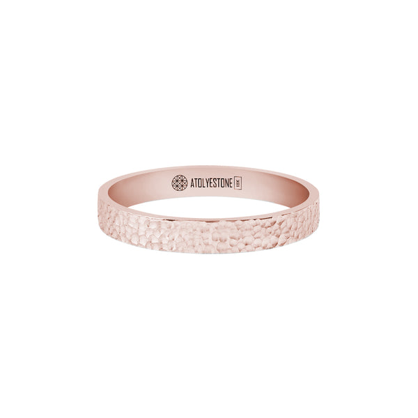 Men's Solid Rose Gold Hammered Band Ring - 3mm