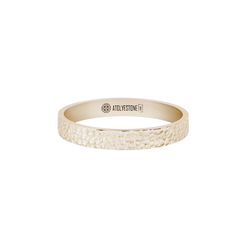 Men's Solid Yellow Gold Hammered Band Ring - 3mm