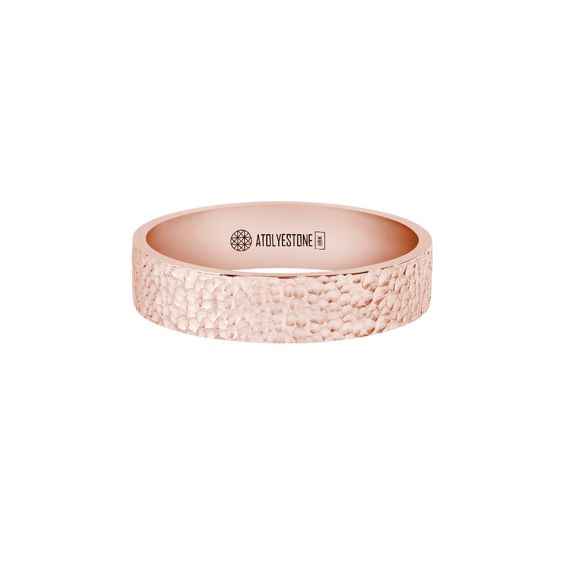 Men's Solid Rose Gold Hammered Band Ring - 5mm