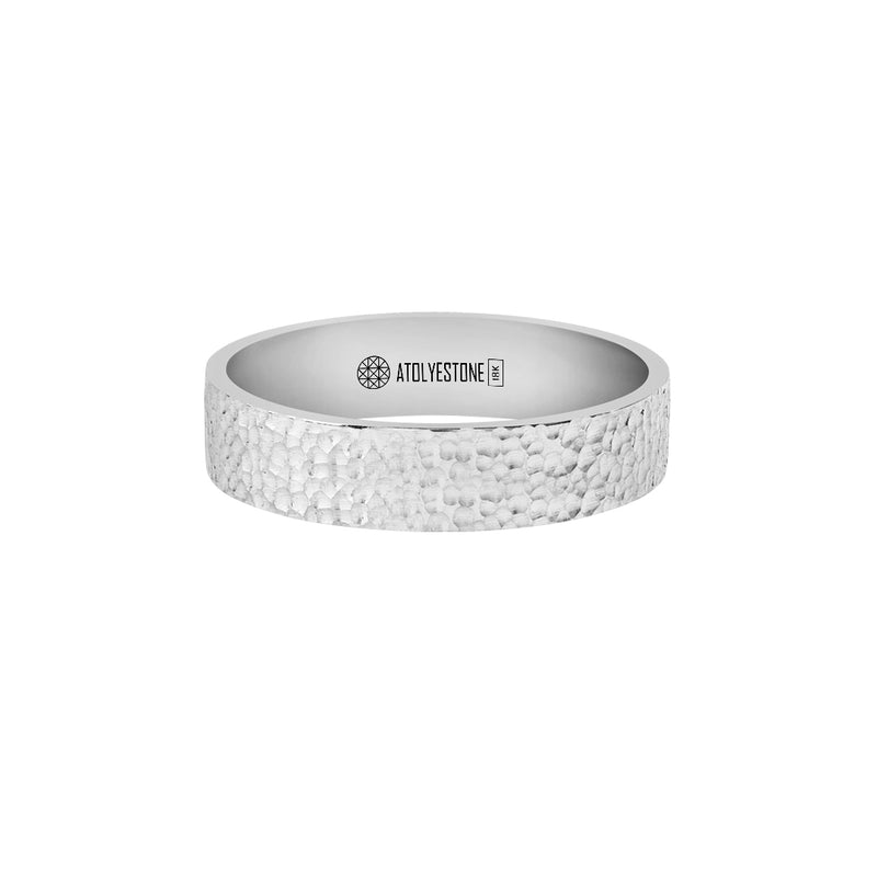 Men's Solid White Gold Hammered Band Ring - 5mm