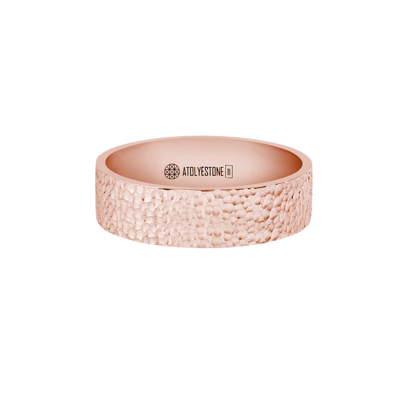 Men's Solid Rose Gold Hammered Band Ring - 6mm