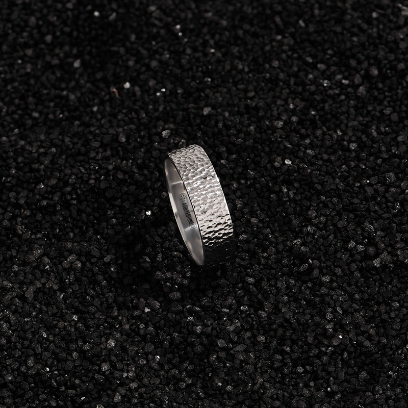 Hammered Band Ring in Solid Silver