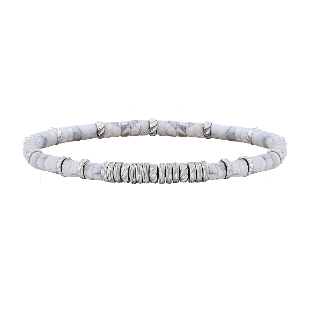 Men's Howlite Heishi Beaded Bracelet - Silver