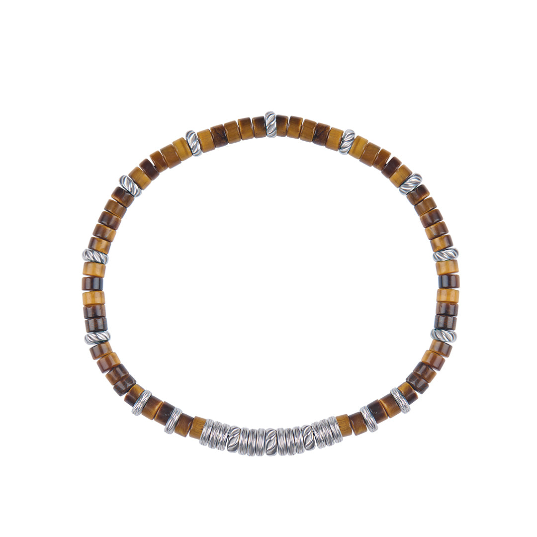 Men's Minimalist Tiger Eye Heishi Beaded Bracelet 