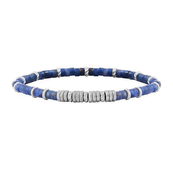 Men's Sodalite Heishi Beaded Bracelet - Silver