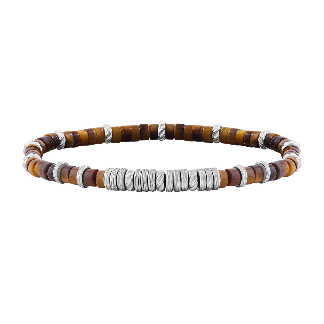 Men's Tiger Eye Heishi Beaded Bracelet - Silver