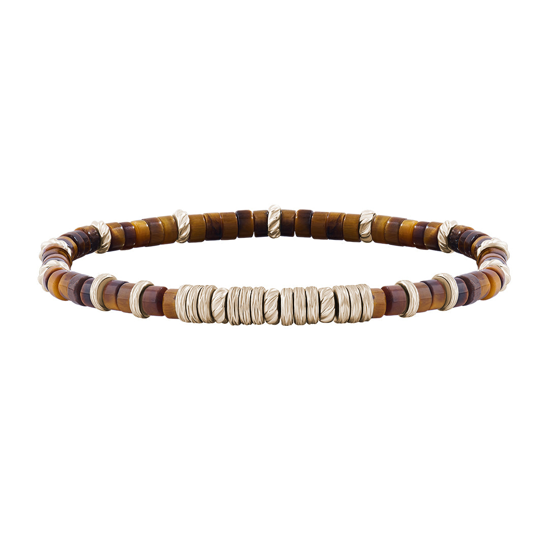 Men's Tiger Eye Heishi Beaded Bracelet - Yellow Gold