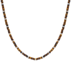 Men's Natural Tiger Eye Heishi Beads Necklace with Silver Stoppers