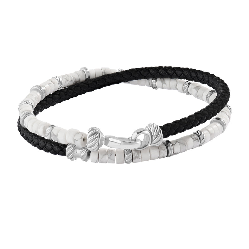 Howlite Beads & Black Leather Bracelet