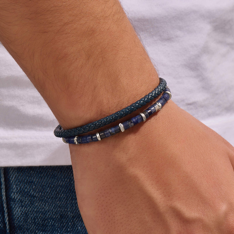 Navy Leather and Sodalite Beads Wrap Bracelet