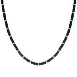 Men's Natural Agate Heishi Beads Necklace with Silver Stoppers