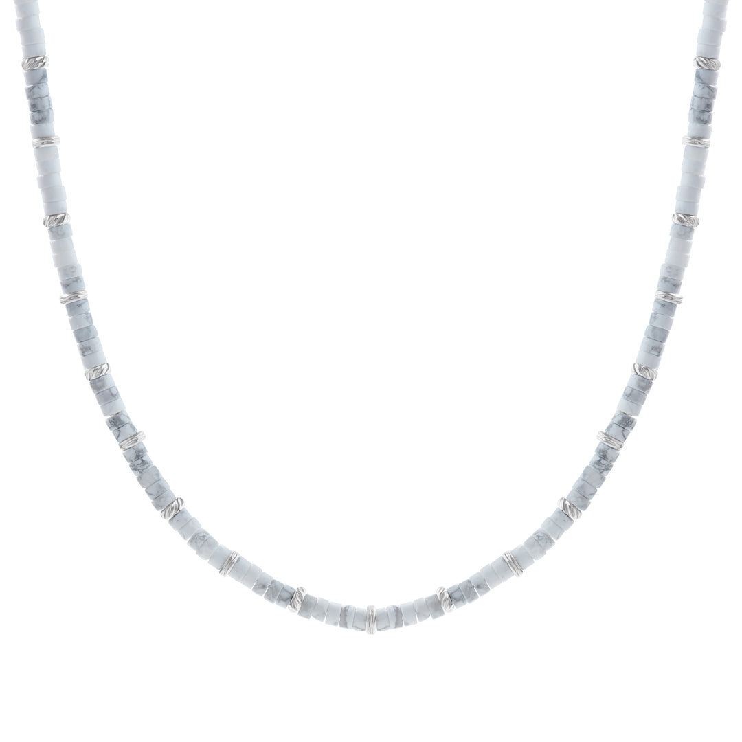 Men's Natural Howlite Heishi Beads Necklace with Silver Stoppers