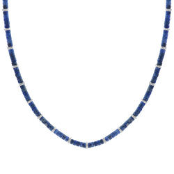 Men's Natural Sodalite Heishi Beads Necklace with Silver Stoppers
