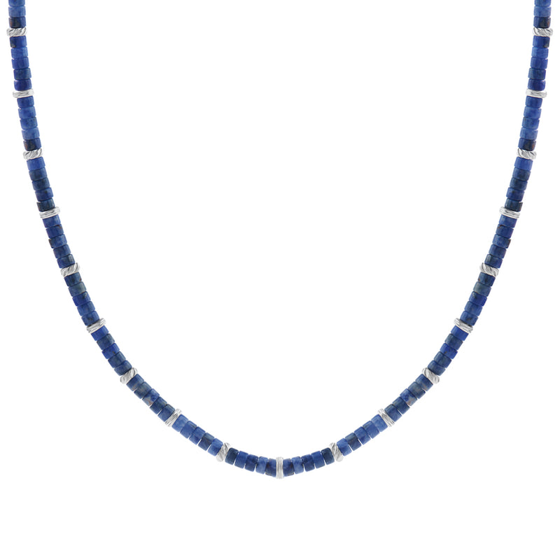 Men's Natural Sodalite Heishi Beads Necklace with Silver Stoppers