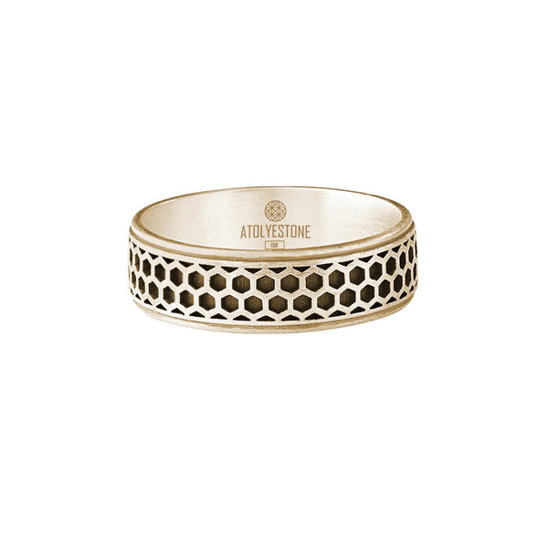 Honeycomb Design Band Ring in Solid Yellow Gold