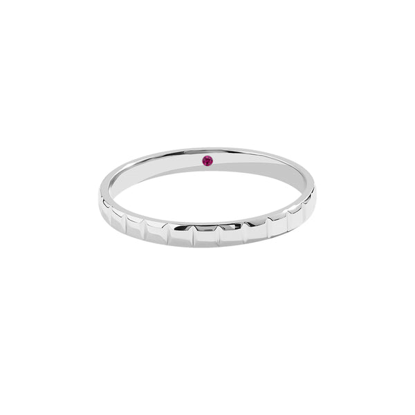 Men's 925 Sterling Silver 2.40mm Ice Cube Band Ring wit Ruby Detail
