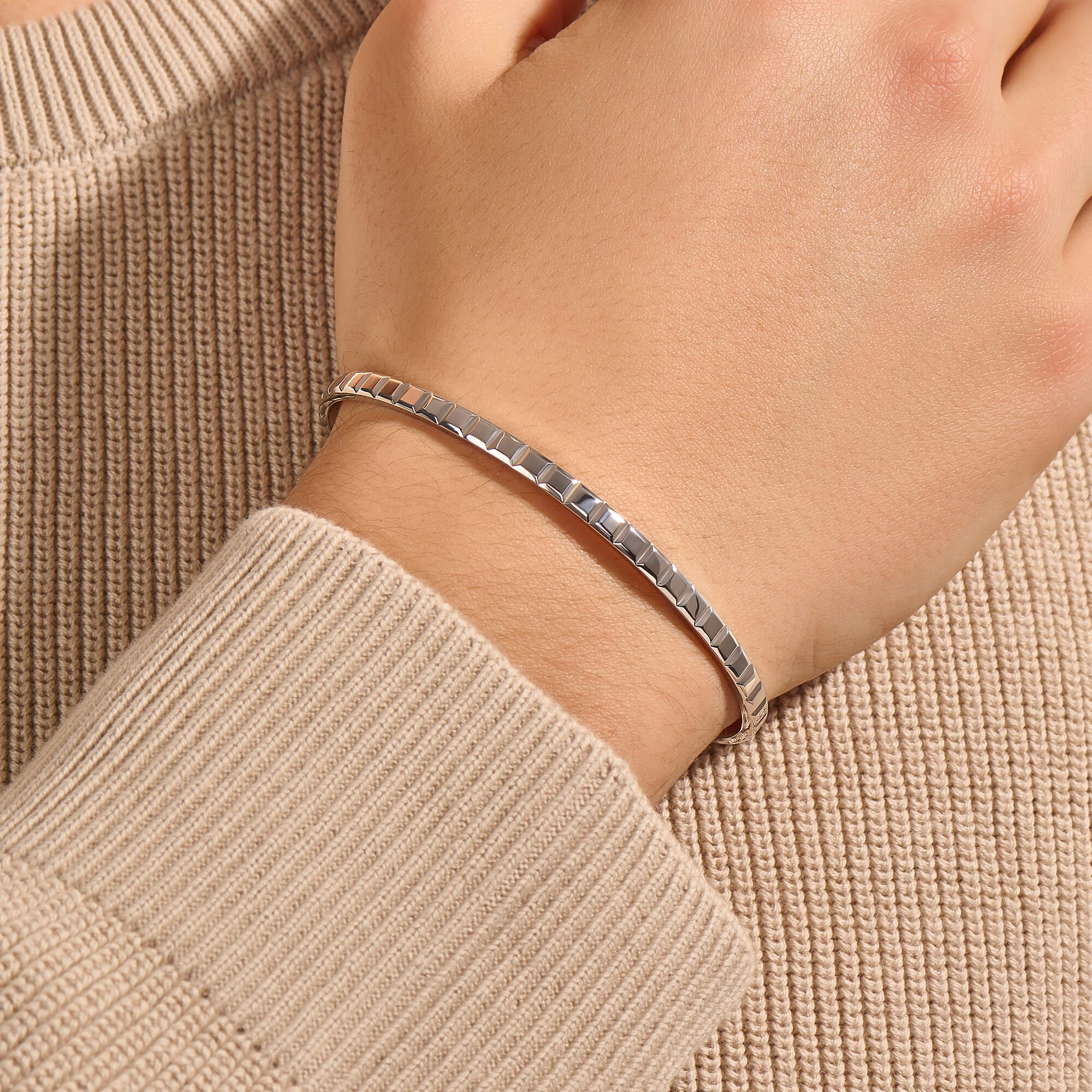 Men's Ice Cube Open Cuff Bracelet in Real Gold