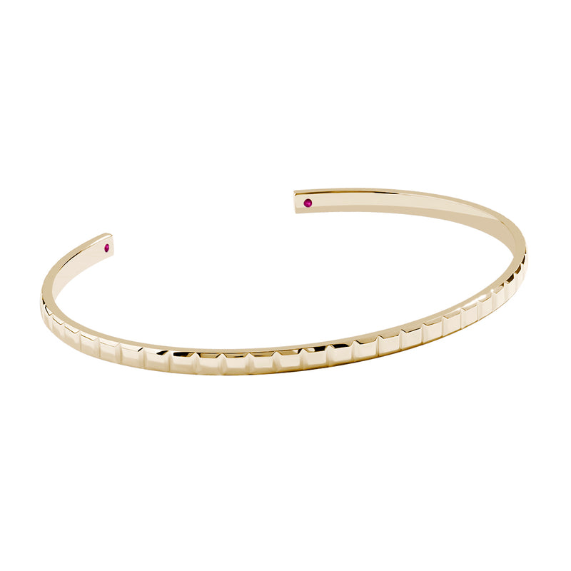 Solid Yellow Gold Cubed Cuff Bracelet with Ruby Details