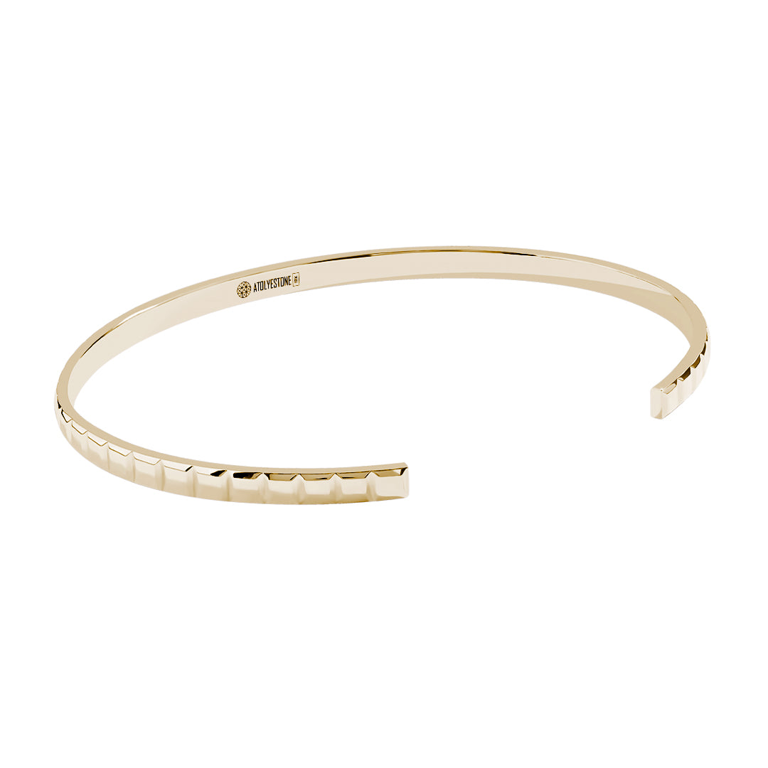 Solid Gold Ice Cube-Inspired Open Cuff Bracelet - Yellow Gold