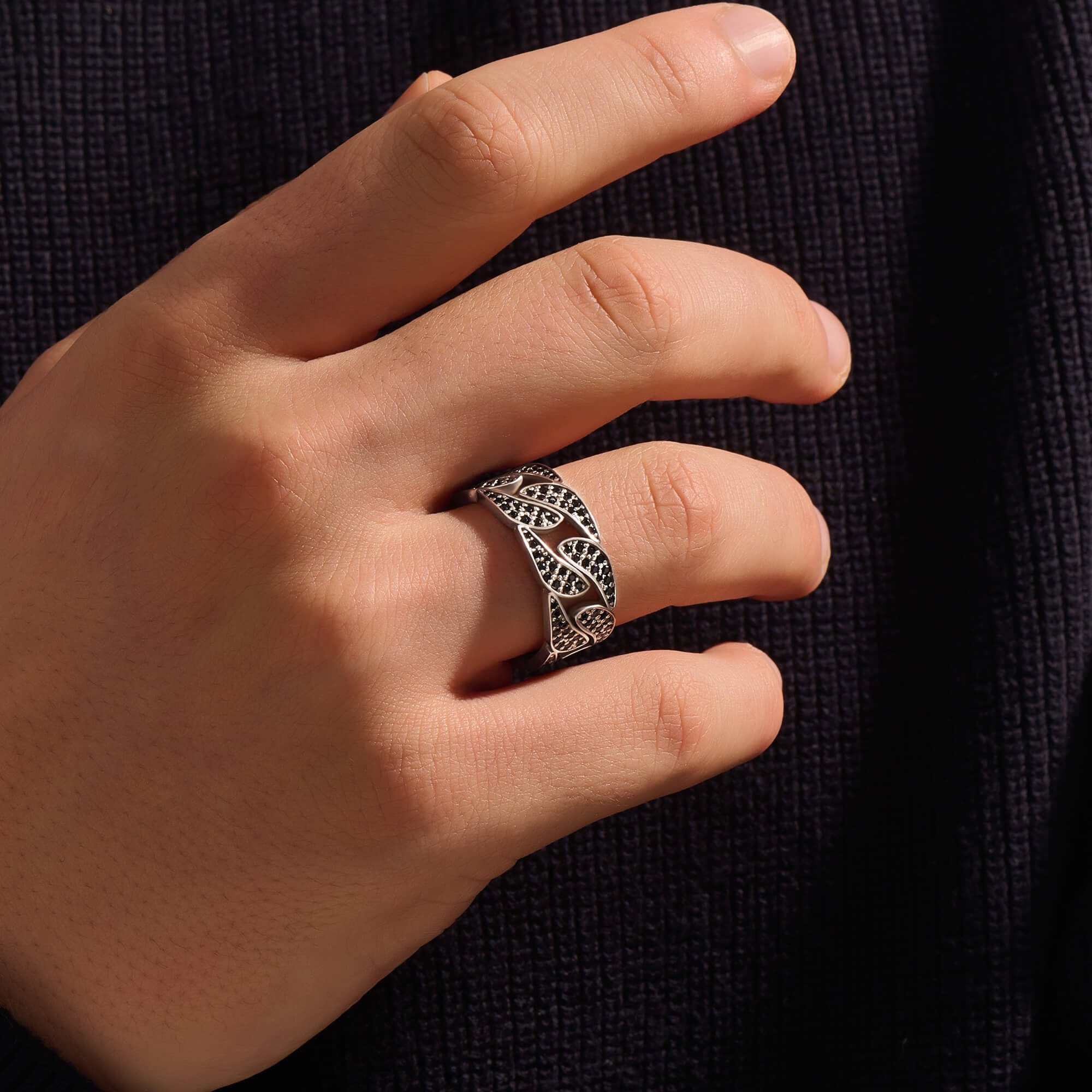 Men's Iced Out Cuban Link Ring in Sterling Silver