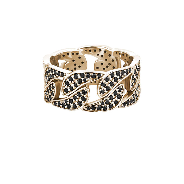 1.66ctw Black Diamond Paved Cuban Link Ring in Solid Yellow Gold