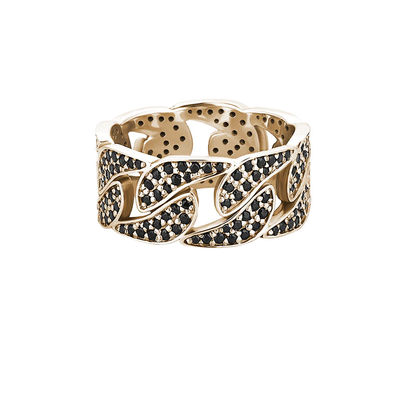 1.66ctw Black Diamond Paved Cuban Link Ring in Solid Yellow Gold