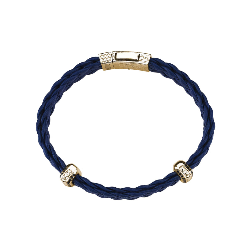 Iconic Elements Leather Bracelet in Solid Yellow Gold