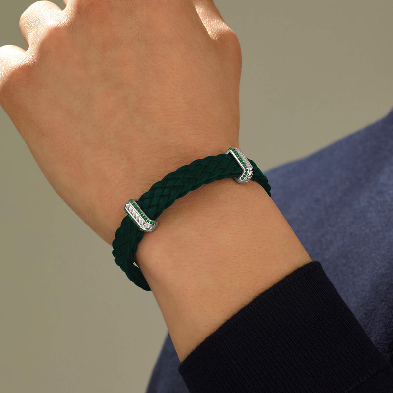 Limited Edition Designer Leather Bracelet - Green Leather & Emerald