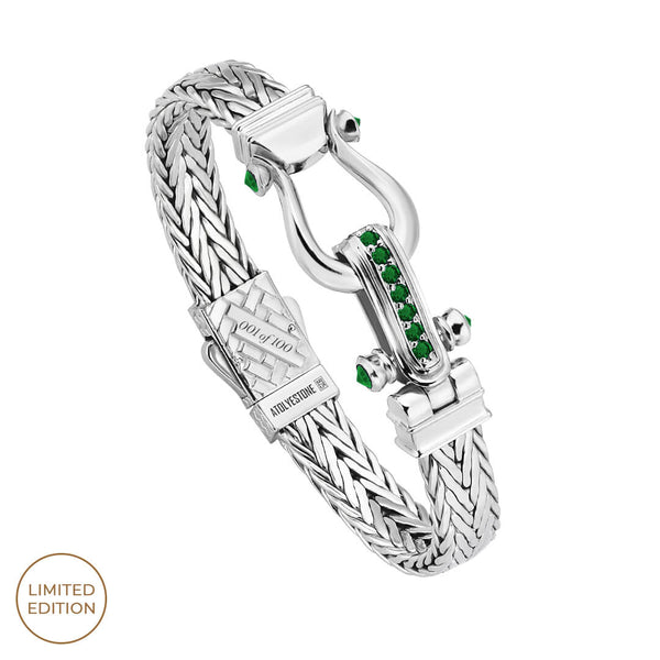 Men's 925 Sterling Silver 1.03ct Emerald Foxtail Woven Bangle