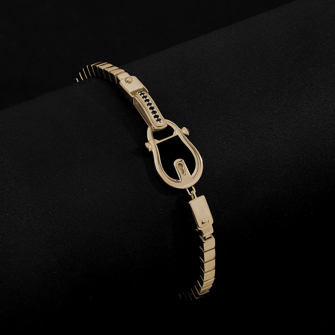 Atolyestone Men's Iconic Enamel Lock Chain Bracelet in Solid Yellow Gold