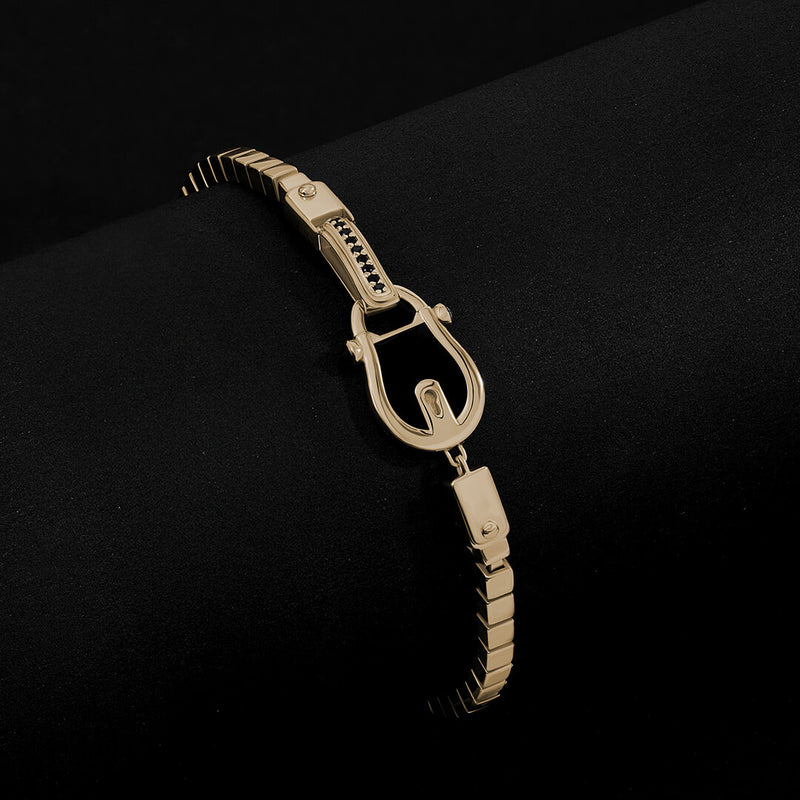 Atolyestone Men's Iconic Enamel Lock Chain Bracelet in Solid Yellow Gold