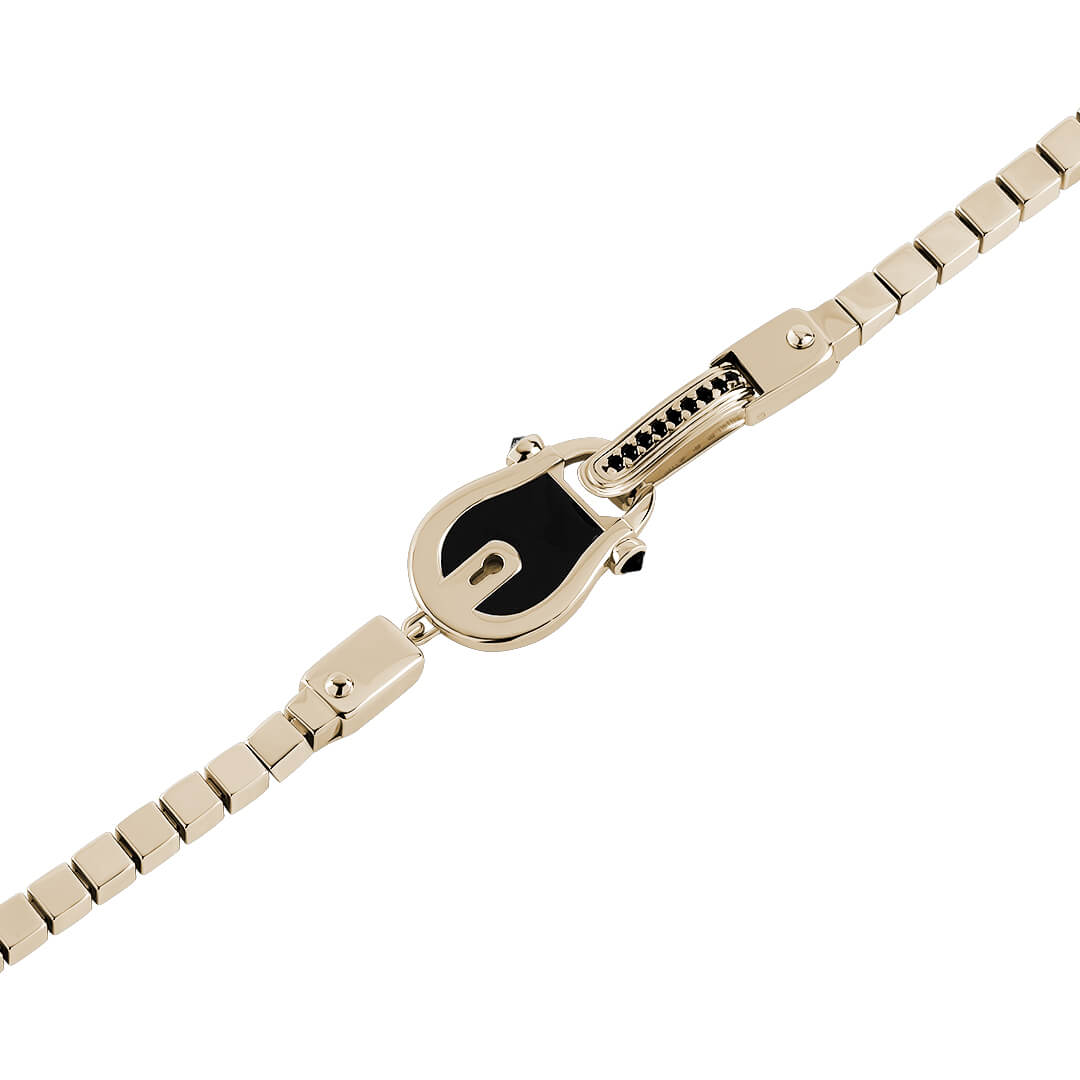 Iconic Enamel Lock Chain Buckle Charm in Solid Yellow Gold