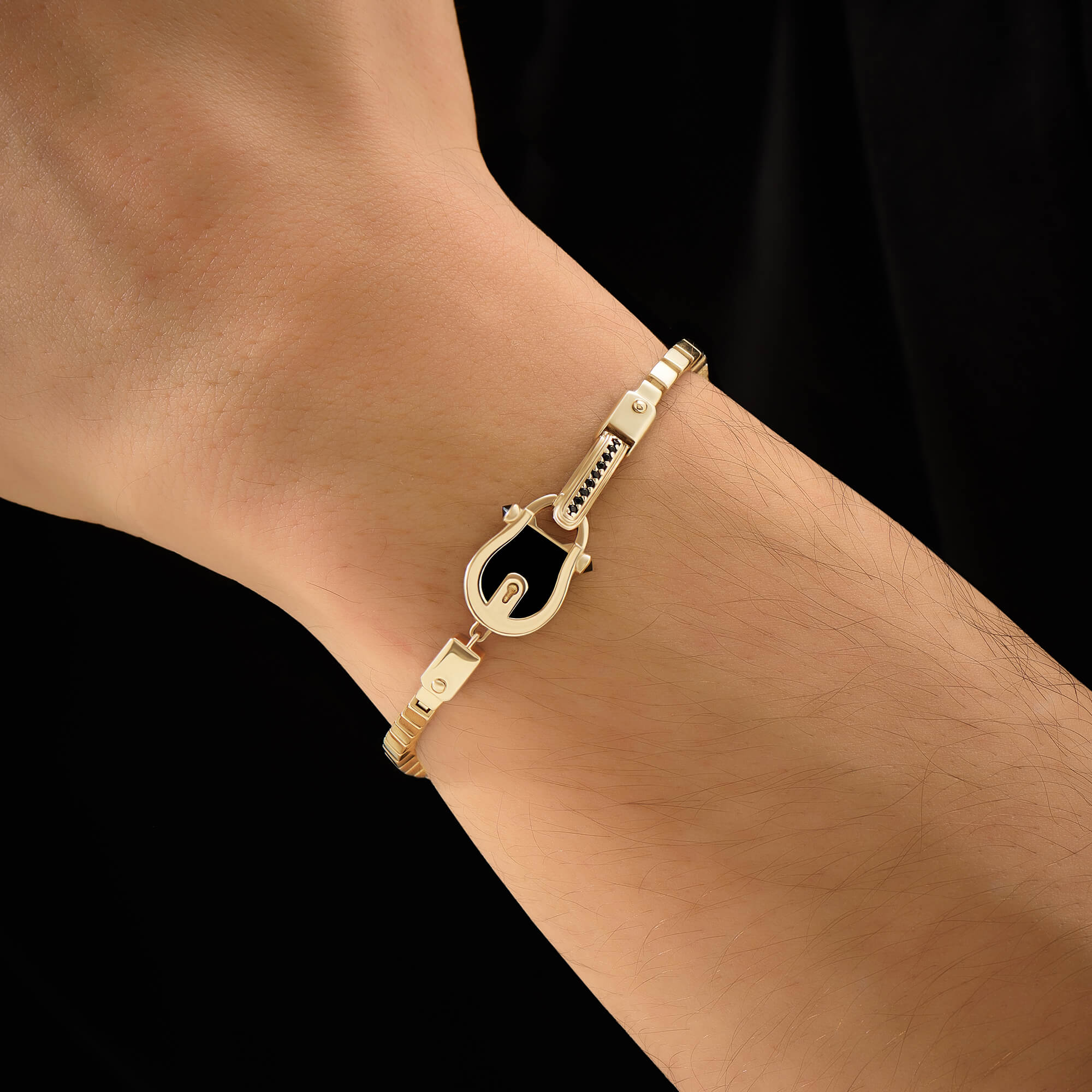 Men's Solid Yellow Gold Iconic Enamel Lock Chain Bracelet