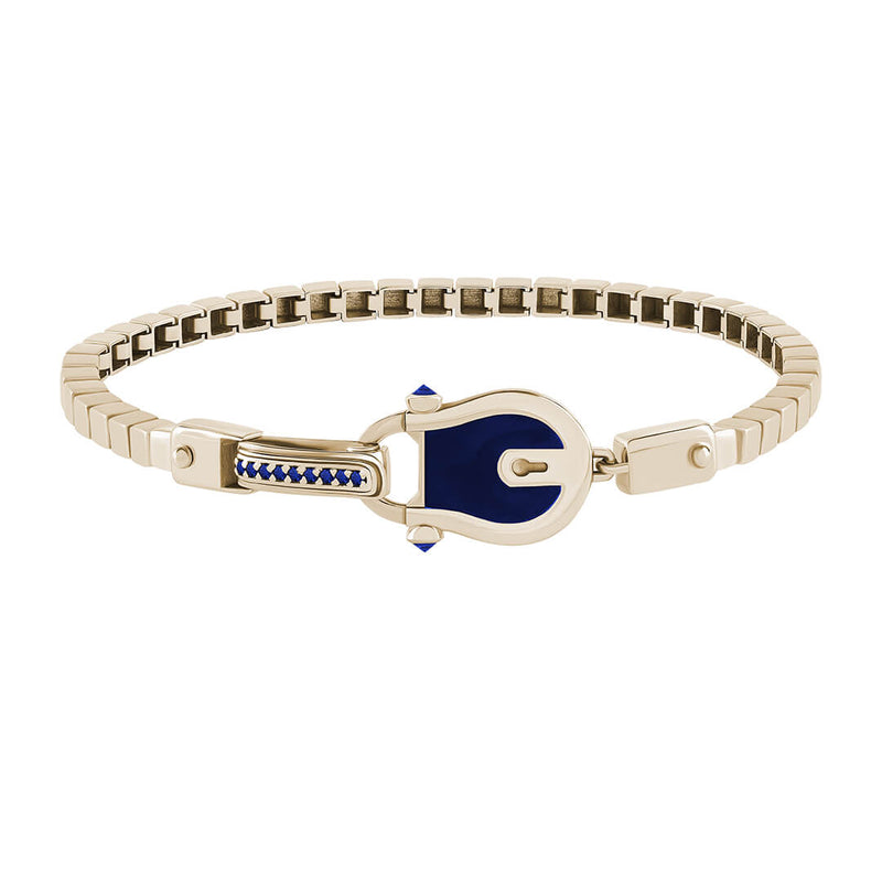 Iconic Enamel Lock Chain Bracelet in Solid Yellow Gold - Sapphire