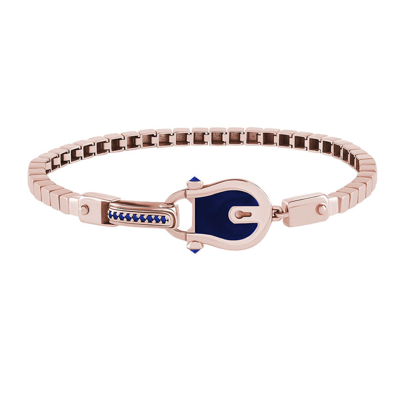 Iconic Enamel Lock Chain Bracelet in Solid Rose Gold - Sapphire