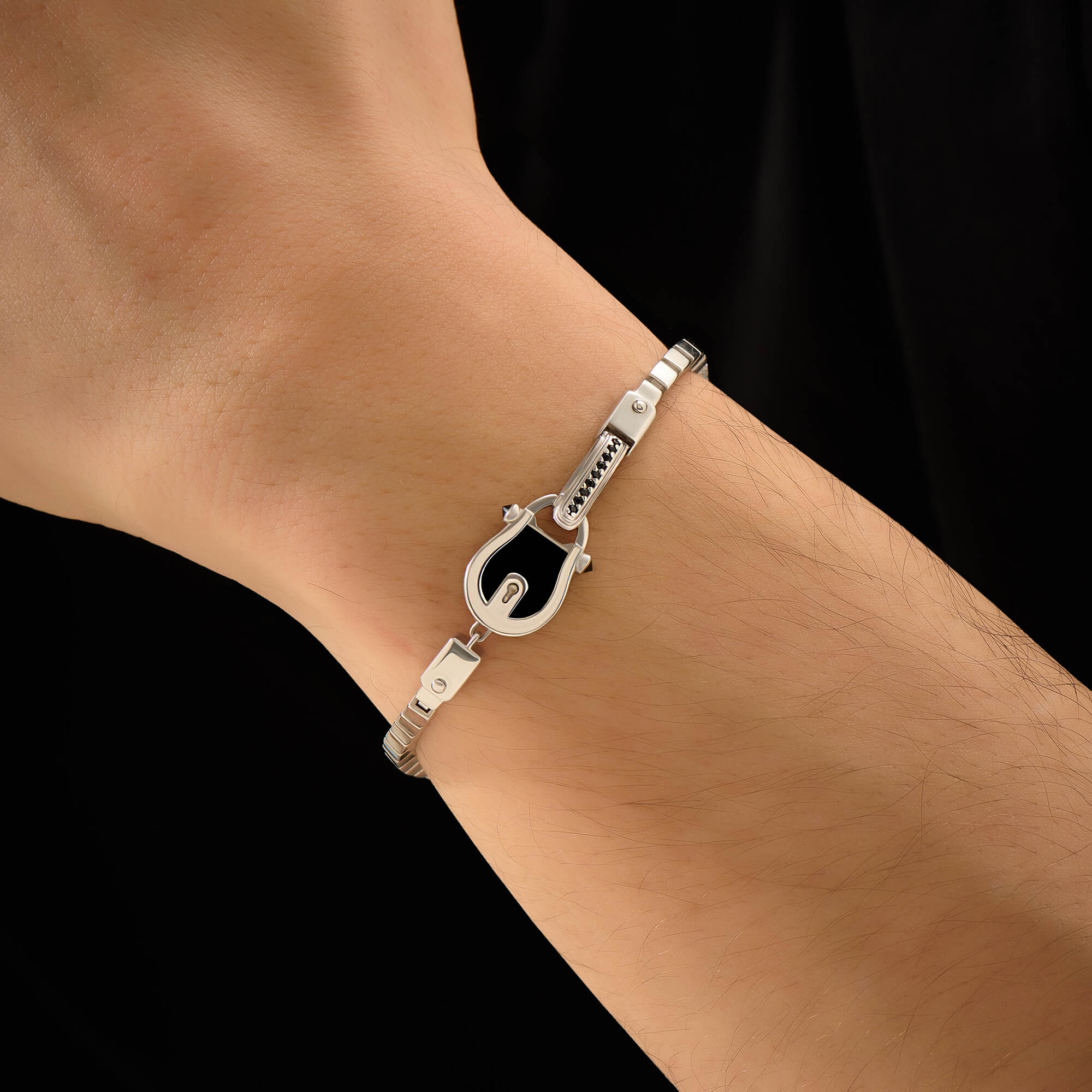 Men's 925 Silver Iconic Enamel Lock Design Bracelet
