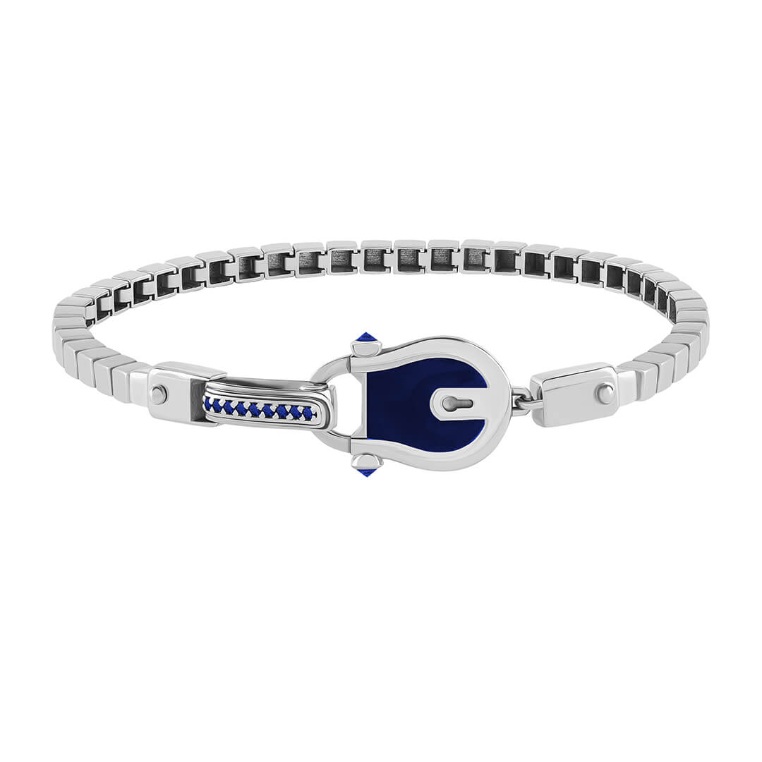 Iconic Enamel Lock Chain Bracelet in Solid White Gold - Sapphire